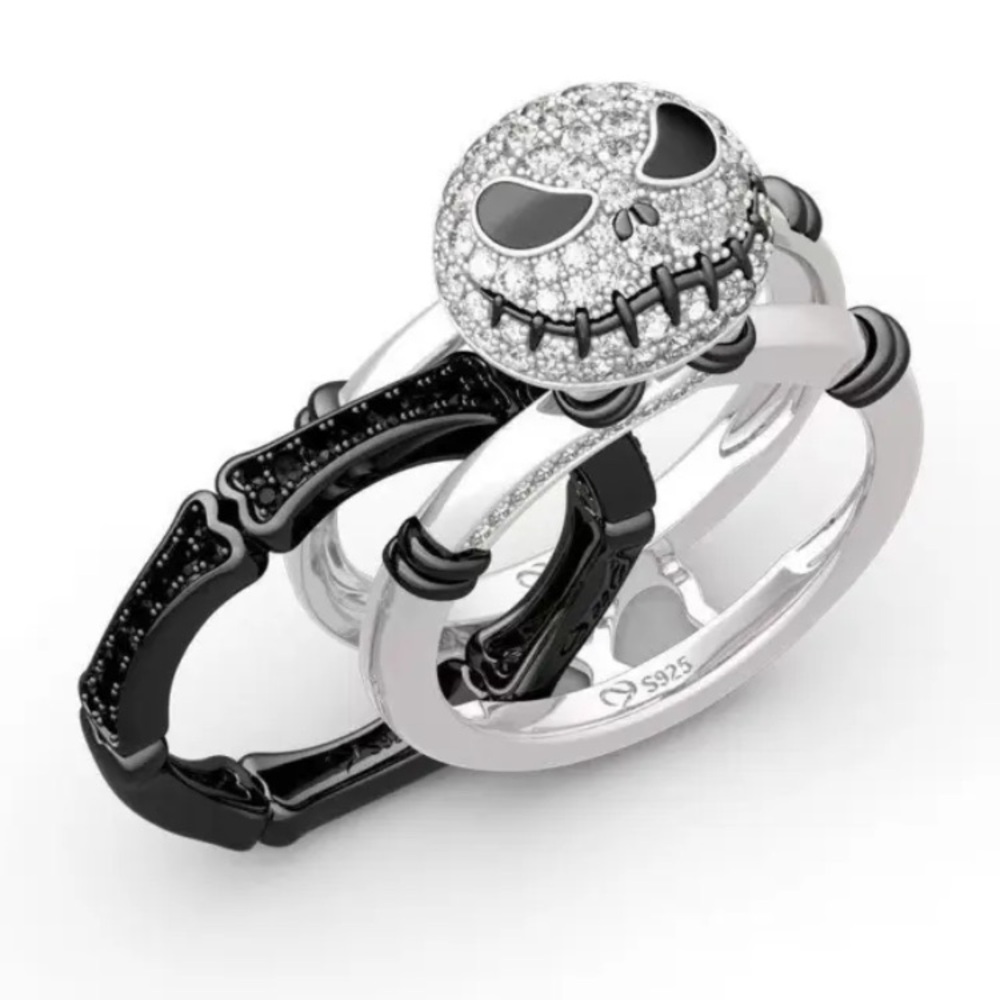 NWT Jack Skeleton 925 Silver & Black Ring Cubic Zirconia Skull Face
